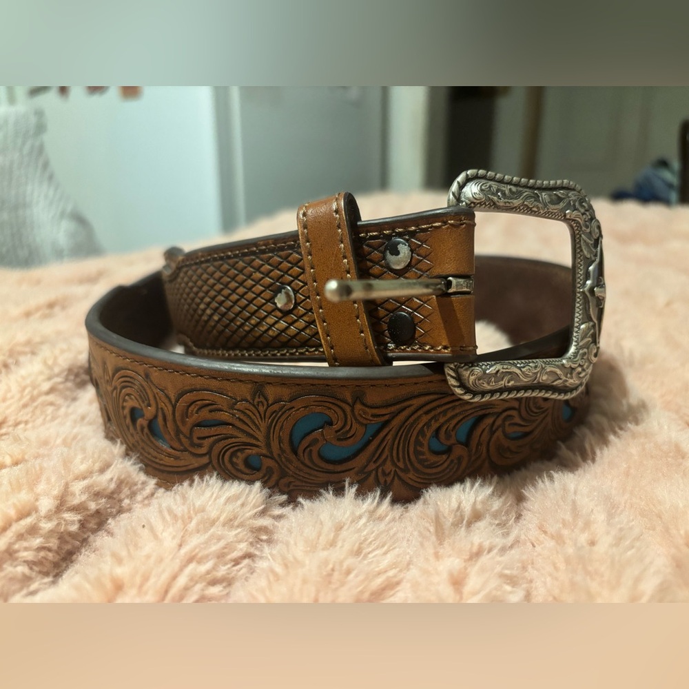 Brown Leather Belt with Silver Buckle